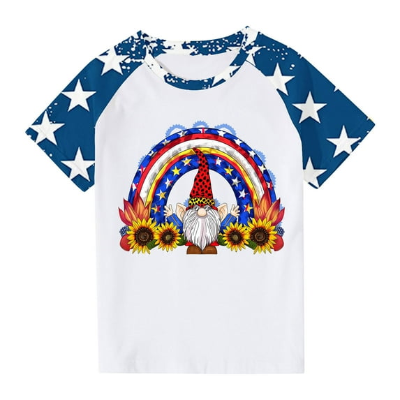 FamilyThread Kids American USA Flag Patriotic T Shirts 4th of July Summer T-Shirt for Boys Girls Short Sleeve American Flag Holiday Patriotic Tops