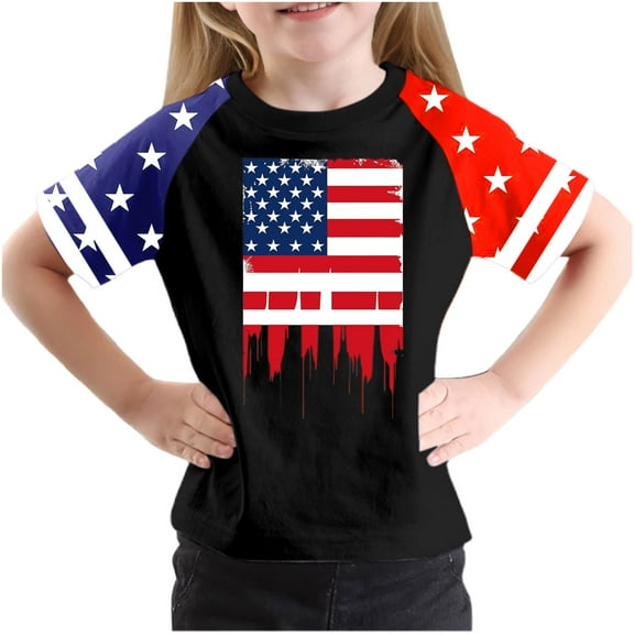 FamilyThread Kids American USA Flag Patriotic T Shirts 4th of July Summer T-Shirt for Boys Girls Short Sleeve American Flag Holiday Patriotic Tops