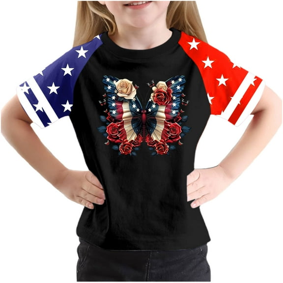 FamilyThread Kids American USA Flag Patriotic T Shirts 4th of July Summer T-Shirt for Boys Girls Short Sleeve American Flag Holiday Patriotic Tops