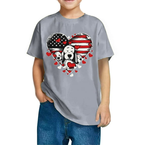 FamilyThread Kids American USA Flag Patriotic T Shirts 4th of July Summer T-Shirt for Boys Girls Short Sleeve American Flag Holiday Patriotic Tops