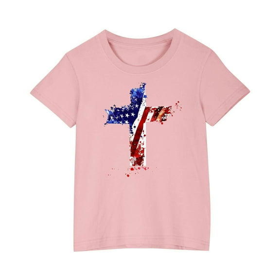 FamilyThread Kids American USA Flag Patriotic T Shirts 4th of July Summer T-Shirt for Boys Girls Short Sleeve American Flag Holiday Patriotic Tops