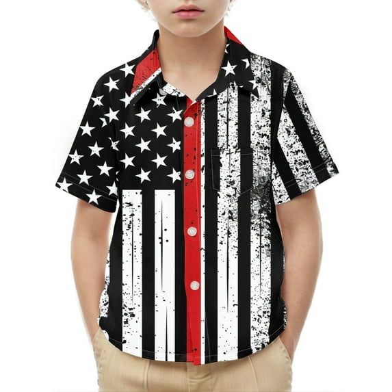 FamilyThread Kids American USA Flag Patriotic T Shirts 4th of July Summer T-Shirt for Boys Girls Short Sleeve American Flag Holiday Patriotic Tops