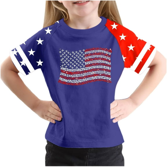 FamilyThread Kids American USA Flag Patriotic T Shirts 4th of July Summer T-Shirt for Boys Girls Short Sleeve American Flag Holiday Patriotic Tops