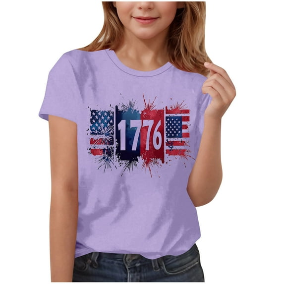 FamilyThread Kids American USA Flag Patriotic T Shirts 4th of July Summer T-Shirt for Boys Girls Short Sleeve American Flag Holiday Patriotic Tops