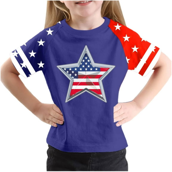 FamilyThread Kids American USA Flag Patriotic T Shirts 4th of July Summer T-Shirt for Boys Girls Short Sleeve American Flag Holiday Patriotic Tops