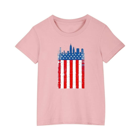 FamilyThread Kids American USA Flag Patriotic T Shirts 4th of July Summer T-Shirt for Boys Girls Short Sleeve American Flag Holiday Patriotic Tops