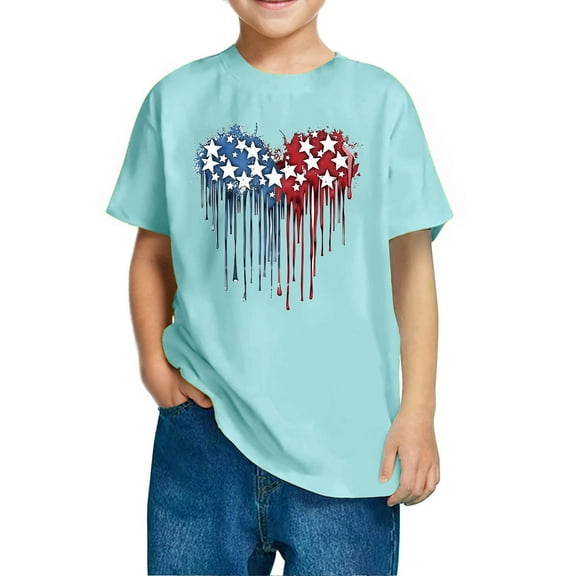 FamilyThread Kids American USA Flag Patriotic T Shirts 4th of July Summer T-Shirt for Boys Girls Short Sleeve American Flag Holiday Patriotic Tops