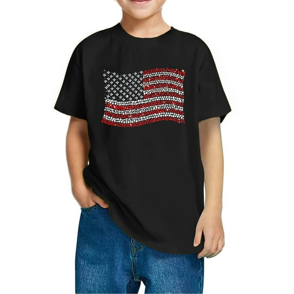 FamilyThread Kids American USA Flag Patriotic T Shirts 4th of July Summer T-Shirt for Boys Girls Short Sleeve American Flag Holiday Patriotic Tops