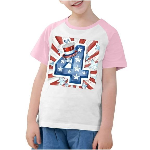 FamilyThread Kids American USA Flag Patriotic T Shirts 4th of July Summer T-Shirt for Boys Girls Short Sleeve American Flag Holiday Patriotic Tops