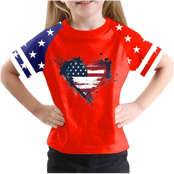 FamilyThread Kids American USA Flag Patriotic T Shirts 4th of July Summer T-Shirt for Boys Girls Short Sleeve American Flag Holiday Patriotic Tops