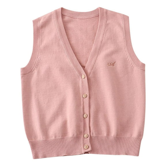 FamilyThread Kids Button-up Cardigan Vest Sleeveless V-Neck Cotton Knit Sweater Casual Outerwear For 12-16Y