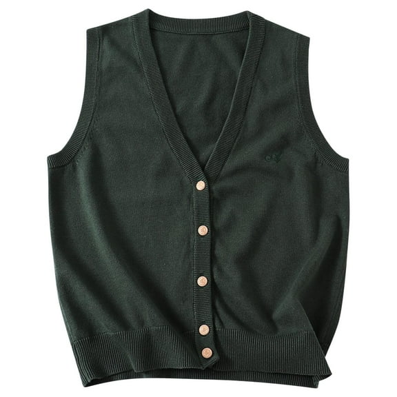 FamilyThread Kids Button-up Cardigan Vest Sleeveless V-Neck Cotton Knit Sweater Casual Outerwear For 12-16Y