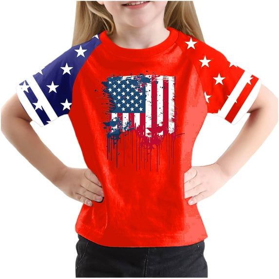 FamilyThread Kids Fourth of July Shirt for Boys Girls Red White and Blue Shirt America Flag Short Sleeve Patriotic American Flag Kids Clothing