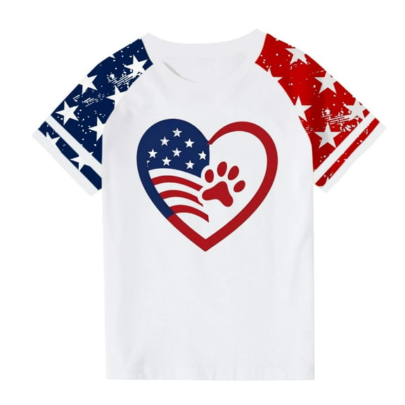 FamilyThread Kids Fourth of July Shirt for Boys Girls Red White and Blue Shirt America Flag Short Sleeve Patriotic American Flag Kids Clothing