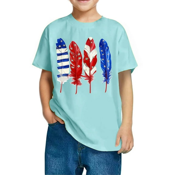 FamilyThread Kids Fourth of July Shirt for Boys Girls Red White and Blue Shirt America Flag Short Sleeve Patriotic American Flag Kids Clothing