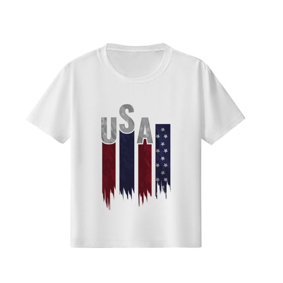 FamilyThread Kids Fourth of July Shirt for Boys Girls Red White and Blue Shirt America Flag Short Sleeve Patriotic American Flag Kids Clothing