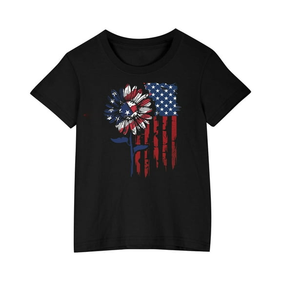 FamilyThread Kids Fourth of July Shirt for Boys Girls Red White and Blue Shirt America Flag Short Sleeve Patriotic American Flag Kids Clothing