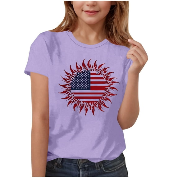 FamilyThread Kids Fourth of July Shirt for Boys Girls Red White and Blue Shirt America Flag Short Sleeve Patriotic American Flag Kids Clothing