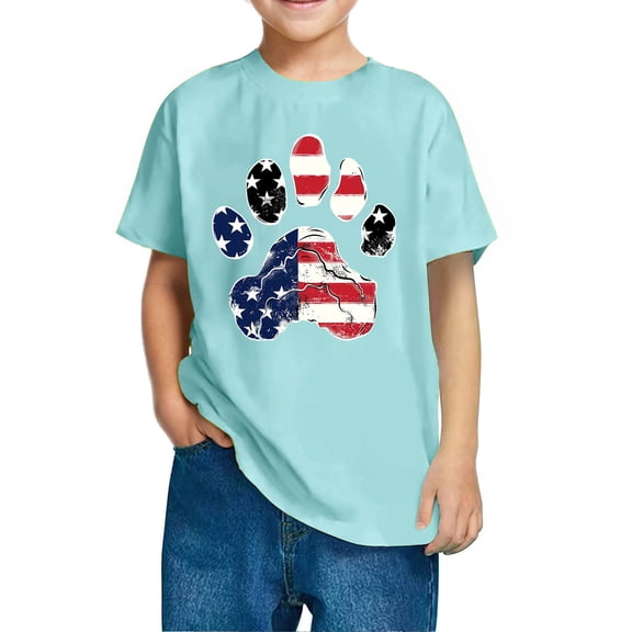 FamilyThread Kids Fourth of July Shirt for Boys Girls Red White and Blue Shirt America Flag Short Sleeve Patriotic American Flag Kids Clothing
