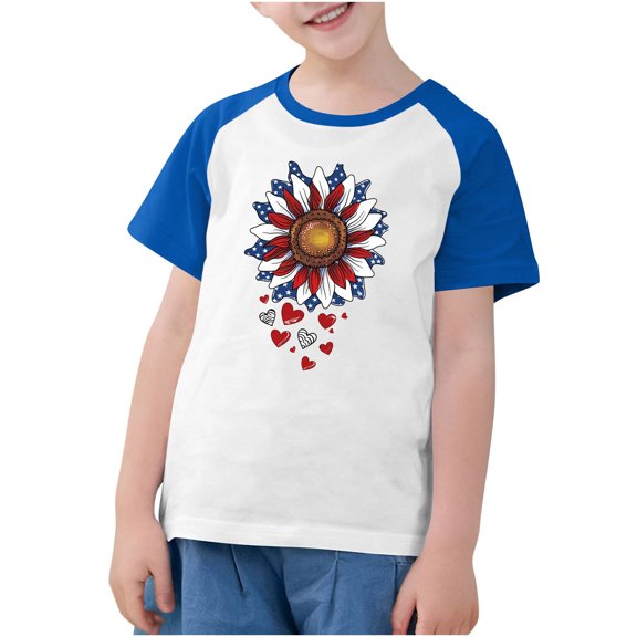 FamilyThread Kids Fourth of July Shirt for Boys Girls Red White and Blue Shirt America Flag Short Sleeve Patriotic American Flag Kids Clothing