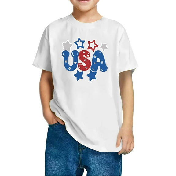 FamilyThread Kids Fourth of July Shirt for Boys Girls Red White and Blue Shirt America Flag Short Sleeve Patriotic American Flag Kids Clothing