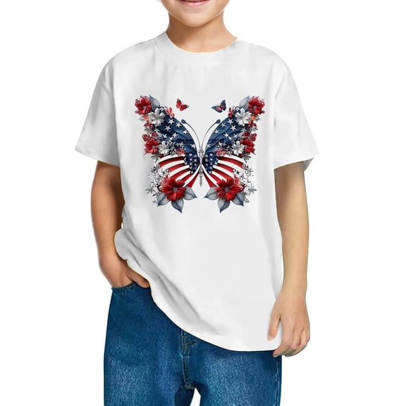FamilyThread Kids Fourth of July Shirt for Boys Girls Red White and Blue Shirt America Flag Short Sleeve Patriotic American Flag Kids Clothing