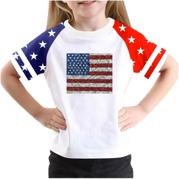 FamilyThread Kids Fourth of July Shirt for Boys Girls Red White and Blue Shirt America Flag Short Sleeve Patriotic American Flag Kids Clothing