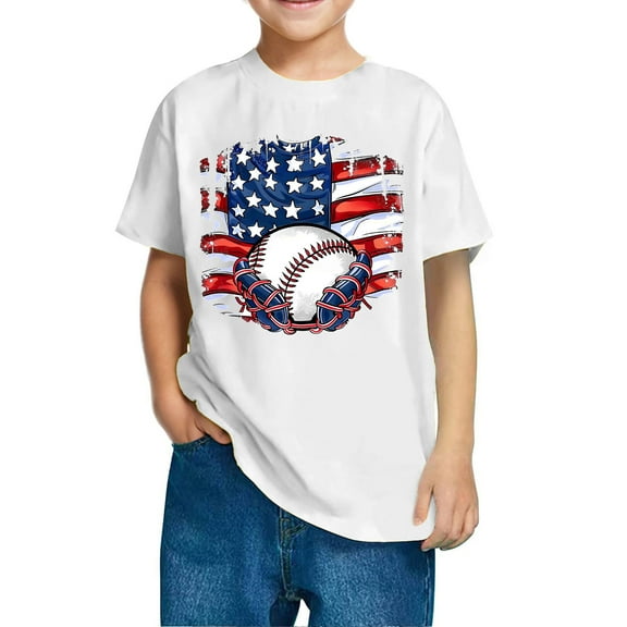 FamilyThread Kids Fourth of July Shirt for Boys Girls Red White and Blue Shirt America Flag Short Sleeve Patriotic American Flag Kids Clothing