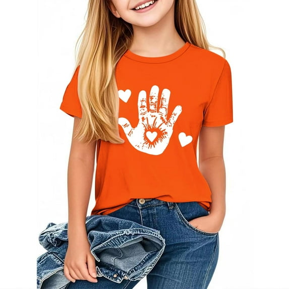 FamilyThread Kids Girls Short Sleeve Solid Summer Tops Fashionable Short Sleeve Cute Graphics T-Shirt Casual Daily Shirt For 2-12Y