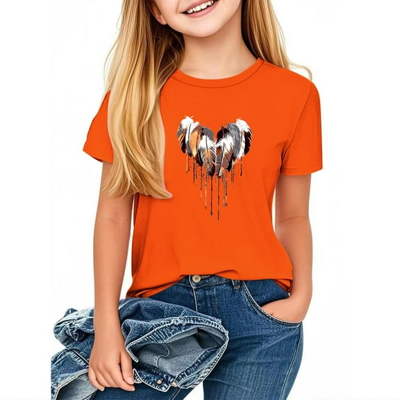 FamilyThread Kids Girls Short Sleeve Solid Summer Tops Fashionable Short Sleeve Hallow Heart Graphics T-Shirt Casual Daily Shirt For 2-12Y