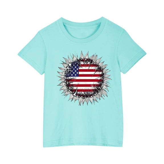 FamilyThread Kids Striped Shirts Short Sleeve Boy Girls July 4th Patriotic Tee Top Pattern Short Sleeve Round Neck Top T-shirt For Kids