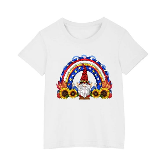 FamilyThread Kids Striped Shirts Short Sleeve Boy Girls July 4th Patriotic Tee Top Pattern Short Sleeve Round Neck Top T-shirt For Kids