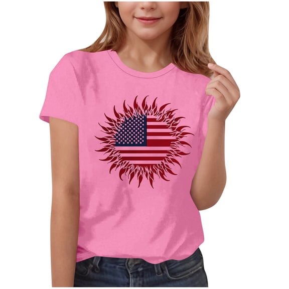 FamilyThread Kids Striped Shirts Short Sleeve Boy Girls July 4th Patriotic Tee Top Pattern Short Sleeve Round Neck Top T-shirt For Kids