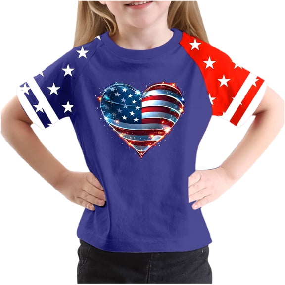 FamilyThread Kids Striped Shirts Short Sleeve Boy Girls July 4th Patriotic Tee Top Pattern Short Sleeve Round Neck Top T-shirt For Kids