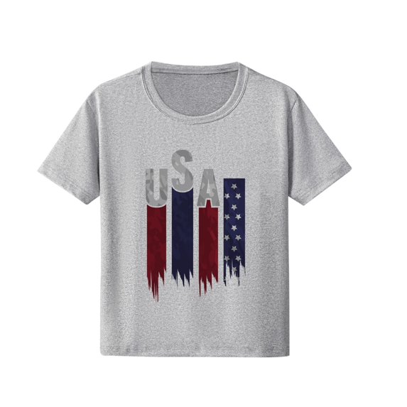 FamilyThread Kids Striped Shirts Short Sleeve Boy Girls July 4th Patriotic Tee Top Pattern Short Sleeve Round Neck Top T-shirt For Kids