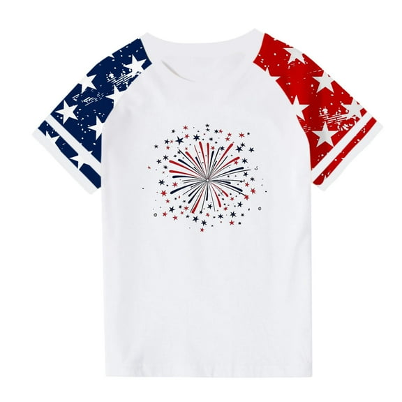 FamilyThread Kids Striped Shirts Short Sleeve Boy Girls July 4th Patriotic Tee Top Pattern Short Sleeve Round Neck Top T-shirt For Kids