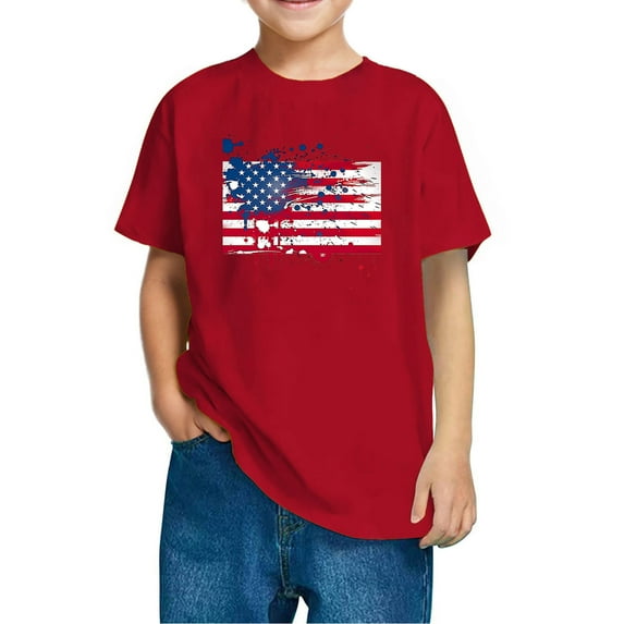 FamilyThread Kids Striped Shirts Short Sleeve Boy Girls July 4th Patriotic Tee Top Pattern Short Sleeve Round Neck Top T-shirt For Kids