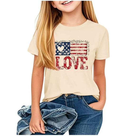 FamilyThread Kids Striped Shirts Short Sleeve Boy Girls July 4th Patriotic Tee Top Pattern Short Sleeve Round Neck Top T-shirt For Kids