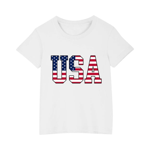 FamilyThread Kids Striped Shirts Short Sleeve Boy Girls July 4th Patriotic Tee Top Pattern Short Sleeve Round Neck Top T-shirt For Kids