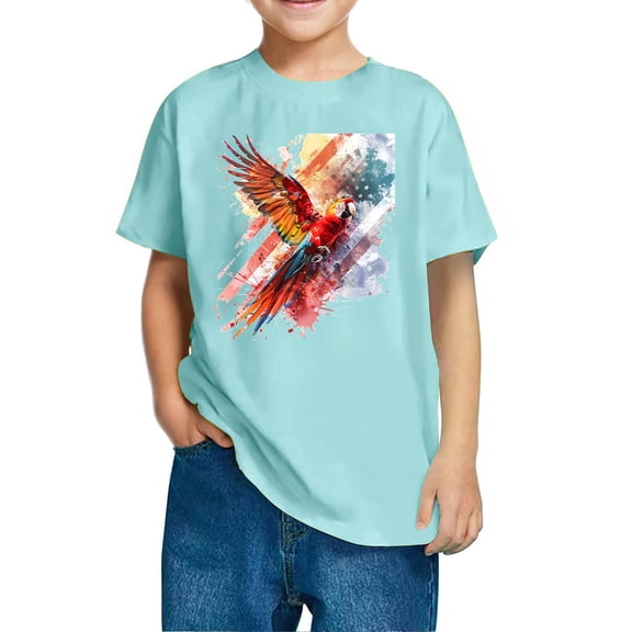 FamilyThread Kids Striped Shirts Short Sleeve Boy Girls July 4th Patriotic Tee Top Pattern Short Sleeve Round Neck Top T-shirt For Kids