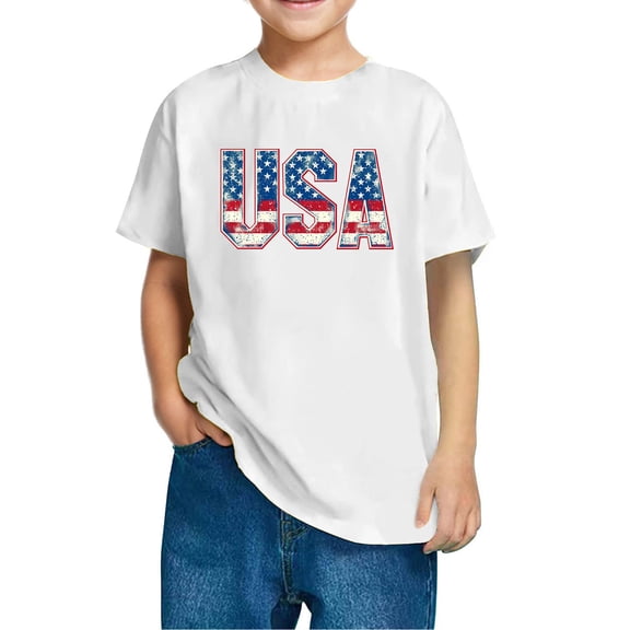 FamilyThread Kids Striped Shirts Short Sleeve Boy Girls July 4th Patriotic Tee Top Pattern Short Sleeve Round Neck Top T-shirt For Kids