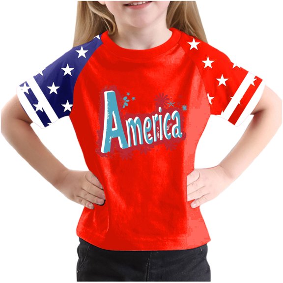 FamilyThread Kids Striped Shirts Short Sleeve Boy Girls July 4th Patriotic Tee Top Pattern Short Sleeve Round Neck Top T-shirt For Kids