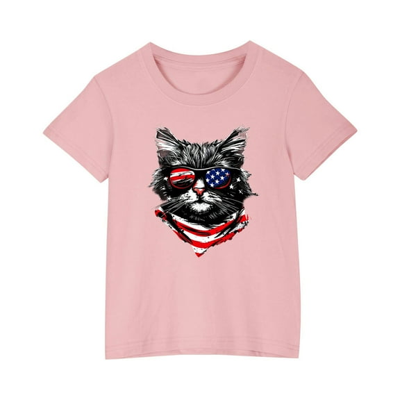 FamilyThread Kids Striped Shirts Short Sleeve Boy Girls July 4th Patriotic Tee Top Pattern Short Sleeve Round Neck Top T-shirt For Kids