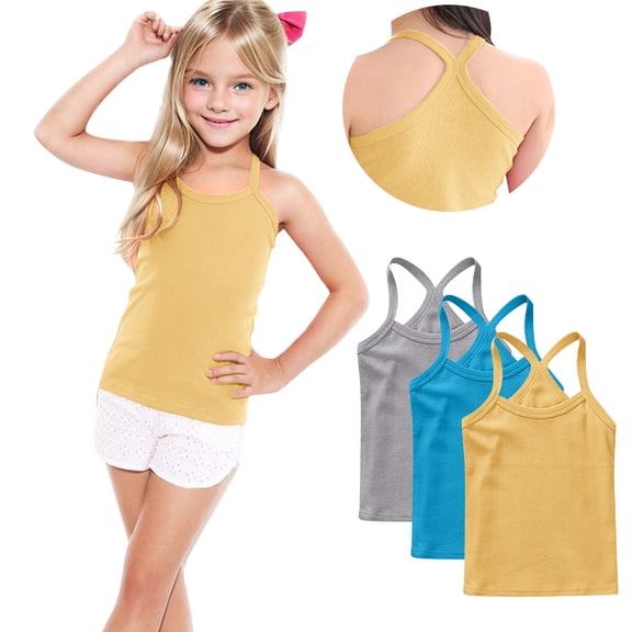 FamilyThread Toddler Baby Girls Cotton Sleeveless Tank Top Colorful Undershirts Kids 12 Months- 12Years 3-Pack