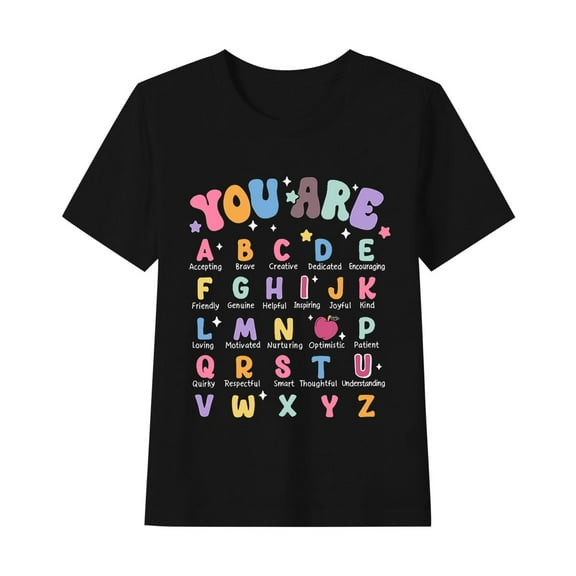 FamilyThread Toddler Boys Girls Short Sleeve T Shirts Kids Summer Colorful Tops Cute Alphabet Printed Crewneck Tees Fashion Tops Casual Tees For 1-9Y