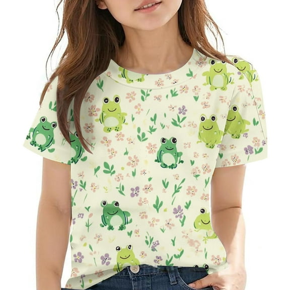 FamilyThread Toddler Girls Boys Breathable Short Sleeve T-Shirt Floral Graphic Print Tunic Tops Crewneck Casual Summer Shirt For 3-13Y