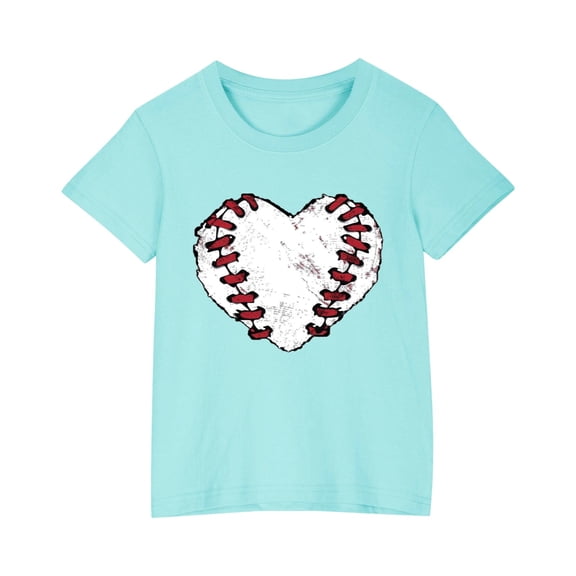 FamilyThread Toddler Girls Boys Fashionable Short Sleeve T-Shirt Heart Print Summer Tops Crew Neck Casual Daily Shirt For 3-9Y