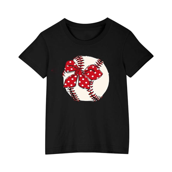FamilyThread Toddler Girls Boys Summer Short Sleeve Cotton T-Shirt Bowknot Print Tops Crew Neck Casual Daily Shirt For 3-9Y