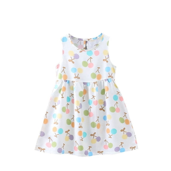 FamilyThread Toddler Girls Dress Flare Sleeveless Dress Cotton Casual Round-Neck Cute Dress For 1-7Y