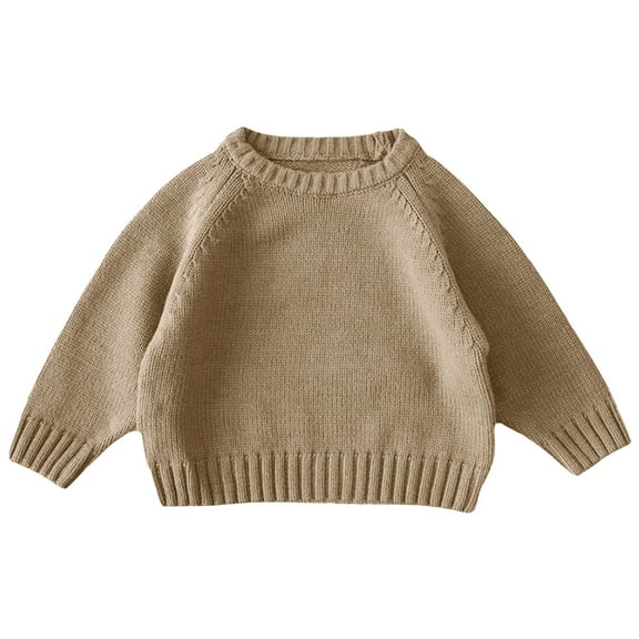 FamilyThread Toddler Kids Boys And Girls Long Sleeve Knit Sweaters Crewneck Pullover Fashion Sweater Kids Solid Blouse Tops For 1-6Y